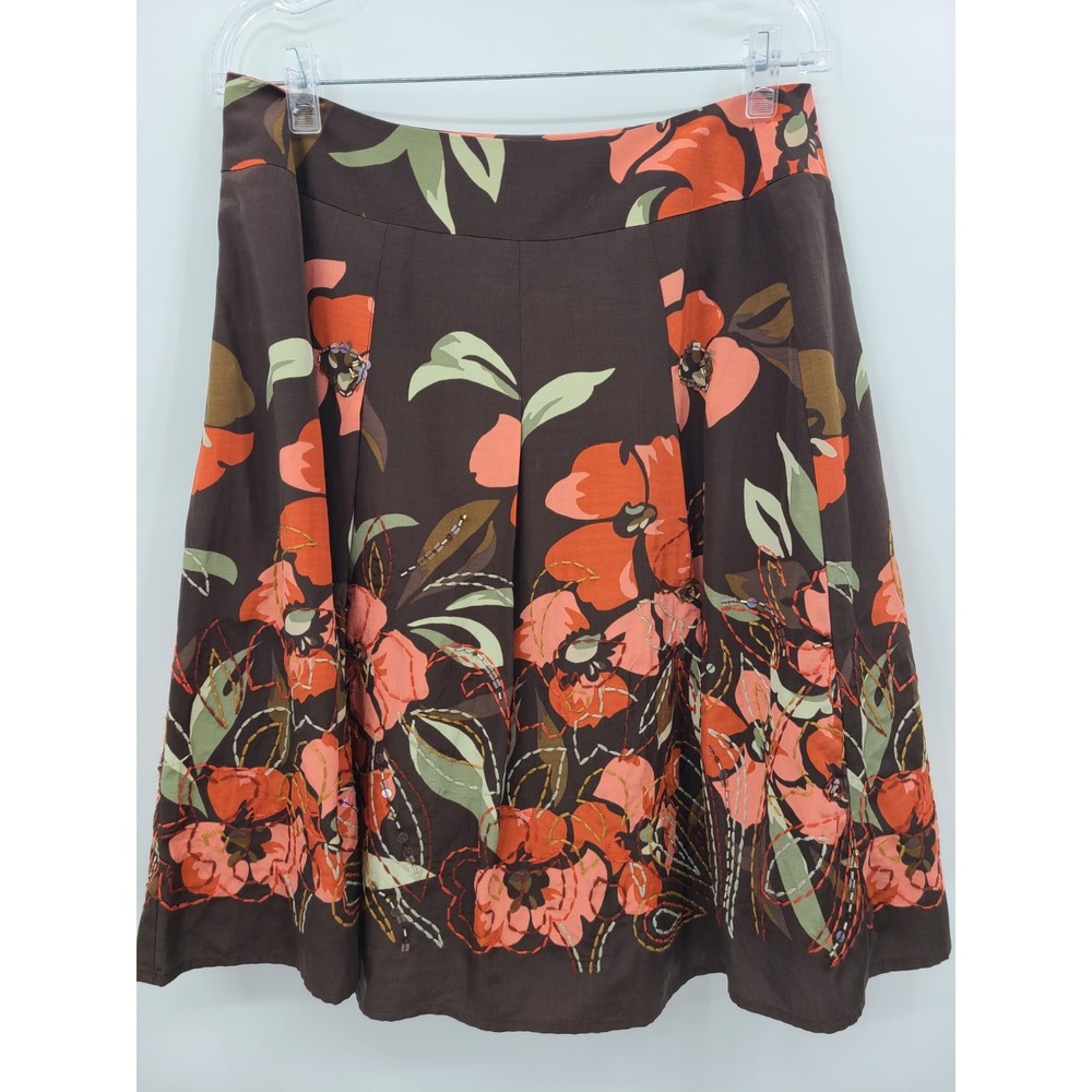 Y2K Retro Talbots Brown Pleated Skirt 10 Fall Cottagecore Silk Blend Floral Knee